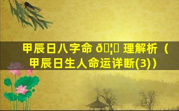 甲辰日八字命 🦄 理解析（甲辰日生人命运详断(3)）